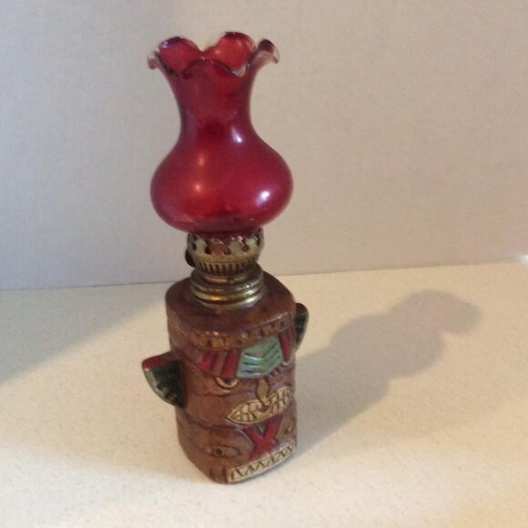 Vintage 1960s Ruby Red Flash Tiki Totem Pole Ceramic Figural Oil Lamp - Picture 5 of 9